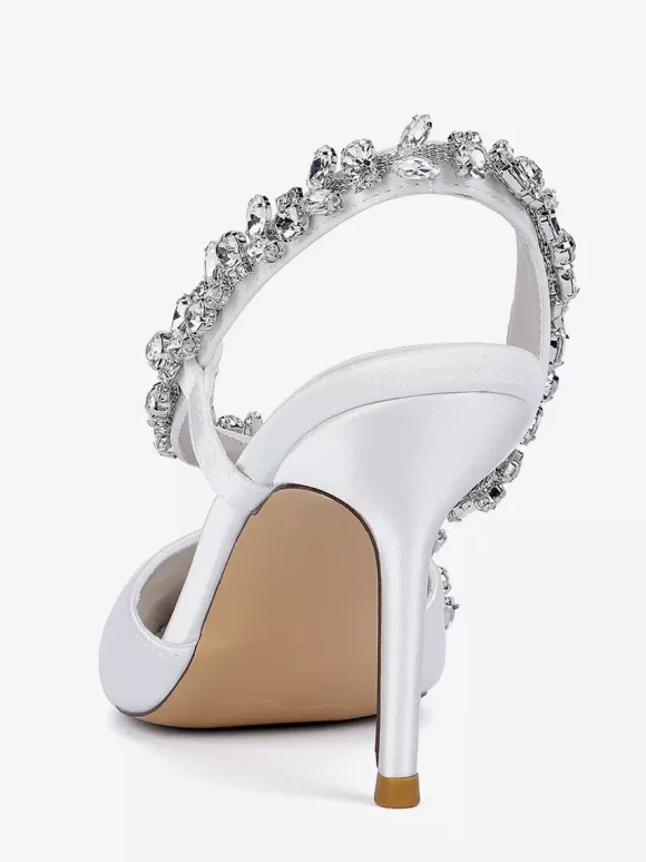 High Heel Wedding Shoes Satin Pointed Toe Rhinestones Stiletto Heel Bridal Shoes