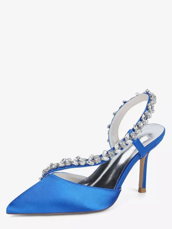 High Heel Wedding Shoes Satin Pointed Toe Rhinestones Stiletto Heel Bridal Shoes