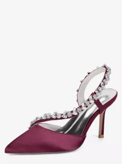 High Heel Wedding Shoes Satin Pointed Toe Rhinestones Stiletto Heel Bridal Shoes
