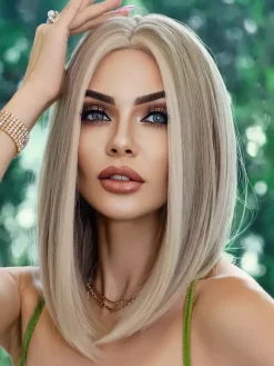 Highlighted Straight Hair Wig Medium-length Lace Front Synthetic Wig For Women 2026