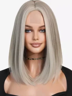 Highlighted Straight Hair Wig Medium-length Lace Front Synthetic Wig For Women 2026