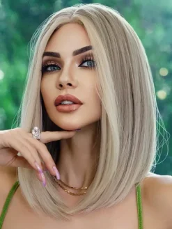 Highlighted Straight Hair Wig Medium-length Lace Front Synthetic Wig For Women 2026