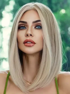 Highlighted Straight Hair Wig Medium-length Lace Front Synthetic Wig For Women 2026