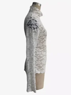 High Neck Floral Lace Long Sleeve Sheer Slim Fit Top For Women 2026