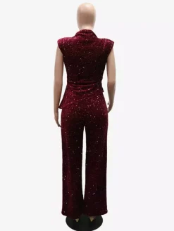 High Neck Sleeveless Sparkly Sequin Wide Leg Party Jumpsuit For Women 2026