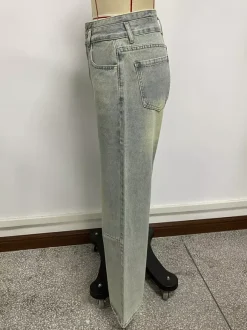 High Rise Baggy Jeans For Women - Light Blue Dirty Effect Wide Leg Washed Denim Pants - Spring Music Festival 2026
