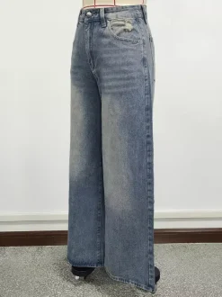 High Rise Baggy Skater Jeans For Women - Distressed Wide Leg Puddle Pants - Spring Daily Streetwear 2026