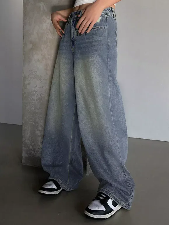 High Rise Baggy Skater Jeans For Women - Distressed Wide Leg Puddle Pants - Spring Daily Streetwear 2026