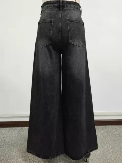 High Rise Baggy Skater Jeans For Women - Distressed Wide Leg Puddle Pants - Spring Daily Streetwear 2026