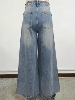High Rise Baggy Skater Jeans For Women - Distressed Wide Leg Puddle Pants - Spring Daily Streetwear 2026
