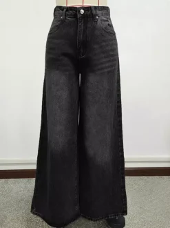 High Rise Baggy Skater Jeans For Women - Distressed Wide Leg Puddle Pants - Spring Daily Streetwear 2026