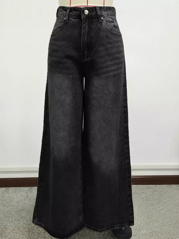 High Rise Baggy Skater Jeans For Women - Distressed Wide Leg Puddle Pants - Spring Daily Streetwear 2026