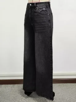 High Rise Baggy Skater Jeans For Women - Distressed Wide Leg Puddle Pants - Spring Daily Streetwear 2026