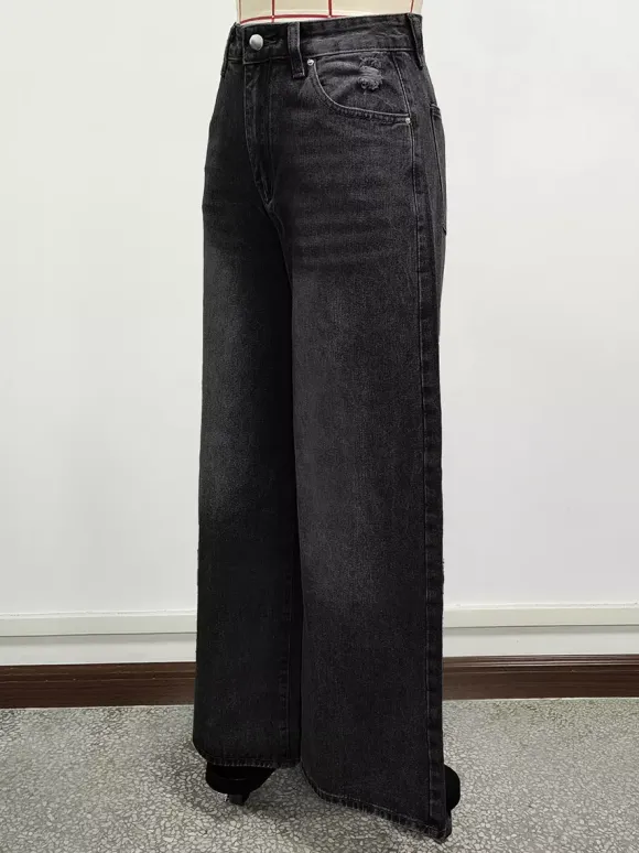 High Rise Baggy Skater Jeans For Women - Distressed Wide Leg Puddle Pants - Spring Daily Streetwear 2026