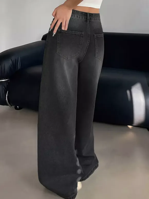 High Rise Baggy Skater Jeans For Women - Distressed Wide Leg Puddle Pants - Spring Daily Streetwear 2026