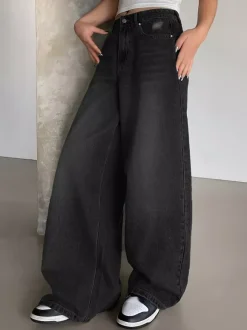 High Rise Baggy Skater Jeans For Women - Distressed Wide Leg Puddle Pants - Spring Daily Streetwear 2026