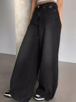 High Rise Baggy Skater Jeans For Women - Distressed Wide Leg Puddle Pants - Spring Daily Streetwear 2026
