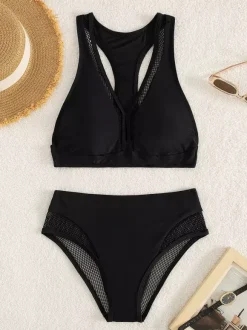 High Waist Bikini Set Women - Athletic Two Piece Swimsuit With V Neck Racerback Top - Summer Beach Vacation Pool Party 2026