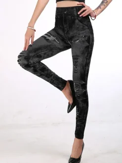 High Waisted Leggings Stretchy Jeans Like Women Bottom
