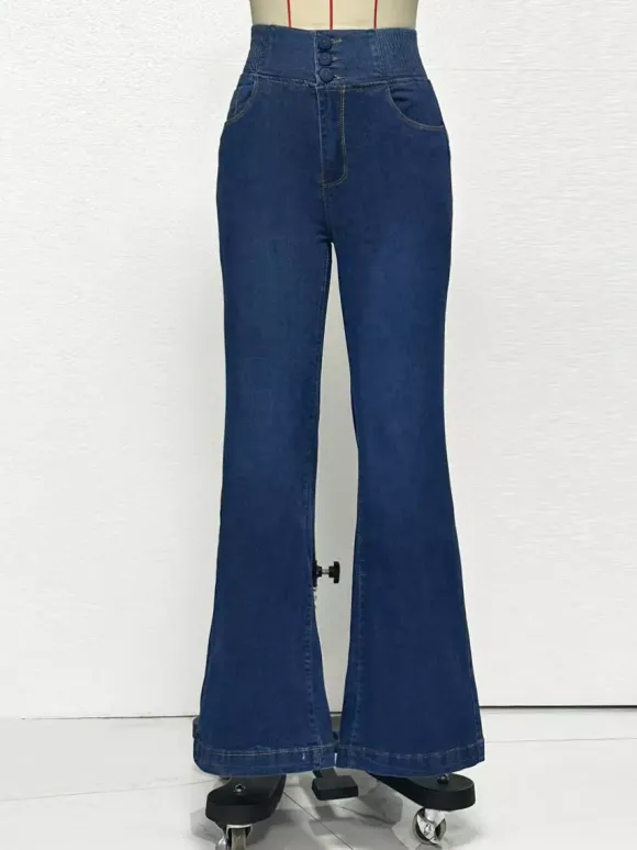High Waisted Smocked Flare Jeans For Women - Elastic Cotton Slim Fit Washed Denim Pants - Spring Date Night Outfits 2026