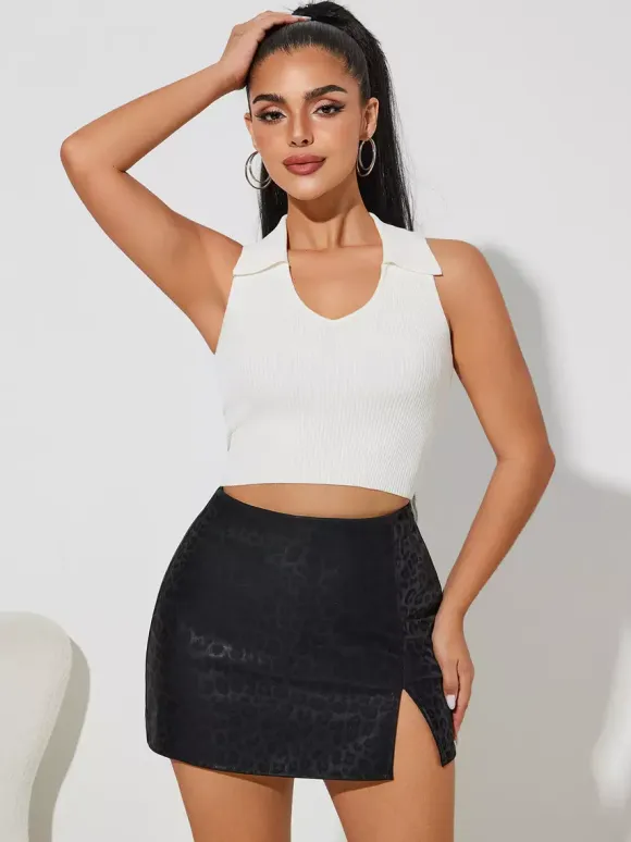 High Waist Faux Leather Side Slit Bodycon Mini Skirt For Women 2026
