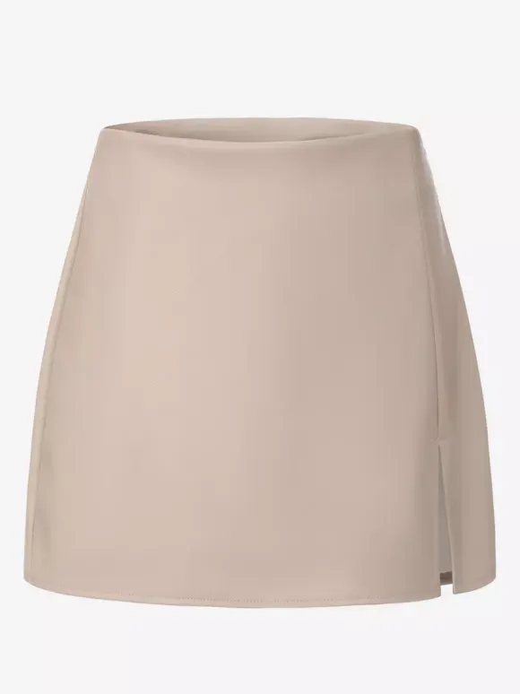 High Waist Faux Leather Side Slit Bodycon Mini Skirt For Women 2026