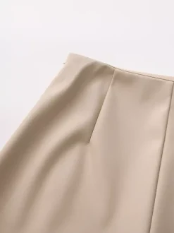 High Waist Faux Leather Side Slit Bodycon Mini Skirt For Women 2026