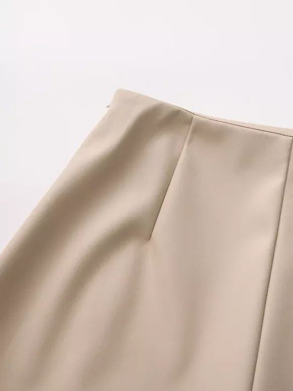 High Waist Faux Leather Side Slit Bodycon Mini Skirt For Women 2026
