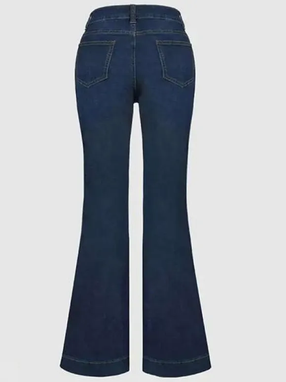 High Waist Jeans Buttons Flared Leg Charming Bottoms