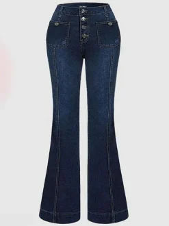 High Waist Jeans Buttons Flared Leg Charming Bottoms