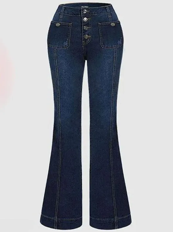 High Waist Jeans Buttons Flared Leg Charming Bottoms