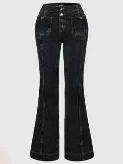 High Waist Jeans Buttons Flared Leg Charming Bottoms