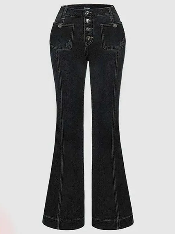 High Waist Jeans Buttons Flared Leg Charming Bottoms