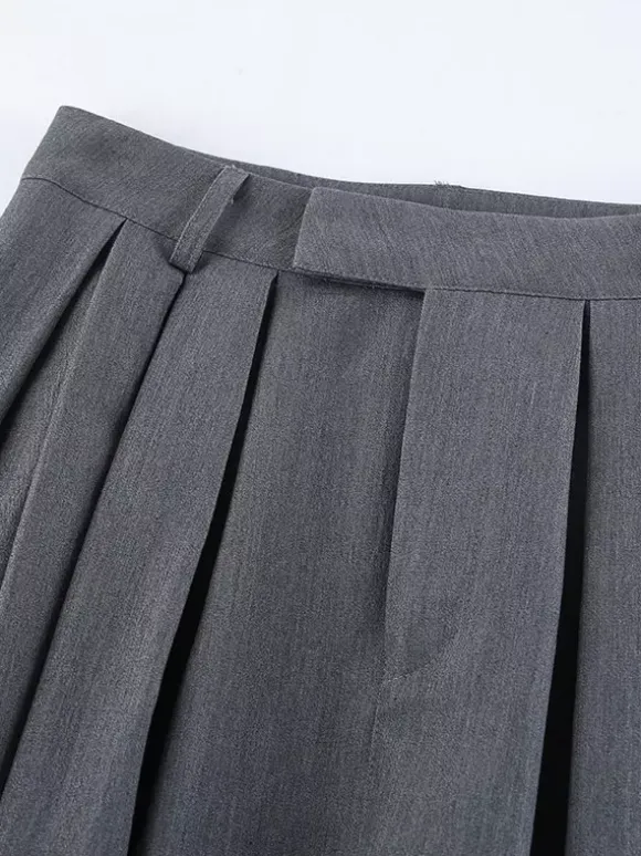 High Waist Pleated Drape Wide Leg Gray Suit Pants