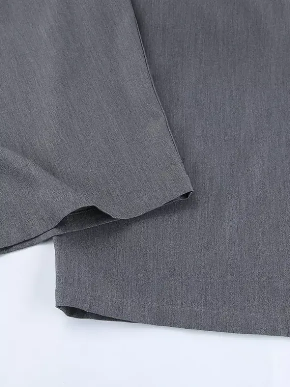 High Waist Pleated Drape Wide Leg Gray Suit Pants