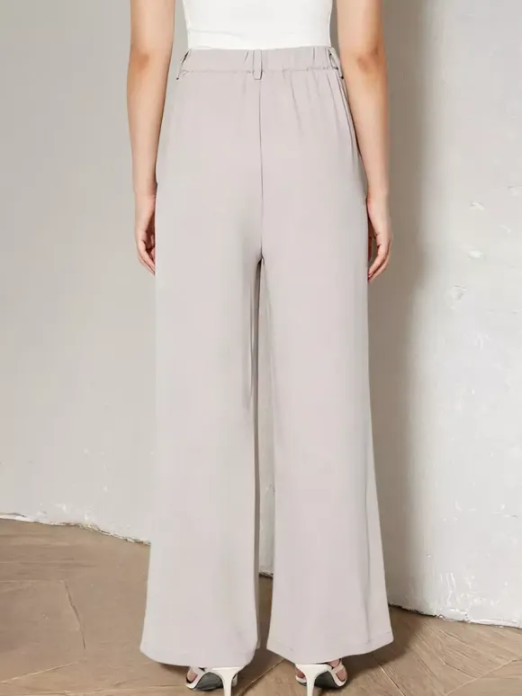 High Waist Tie Belt Wide Leg Palazzo Pants Pleated Loose Casual Trousers