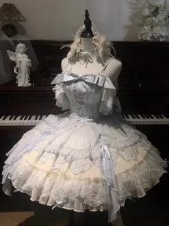 Hime Lolita Dress Light Sky Blue JSK Bowknot Lace Ruffles Sweet Lolita Dress