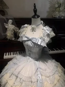 Hime Lolita Dress Light Sky Blue JSK Bowknot Lace Ruffles Sweet Lolita Dress