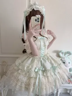 Hime Lolita Dress Sweet Lace Ruffles Bandage Back Bow Short Short Lolita Dress