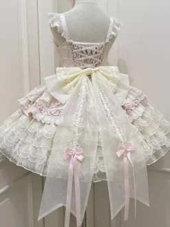 Hime Lolita Dress Sweet Lace Ruffles Bandage Back Bow Short Short Lolita Dress