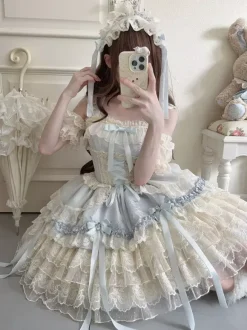 Hime Lolita Dress Sweet Lace Ruffles Bandage Back Bow Short Short Lolita Dress
