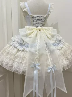 Hime Lolita Dress Sweet Lace Ruffles Bandage Back Bow Short Short Lolita Dress