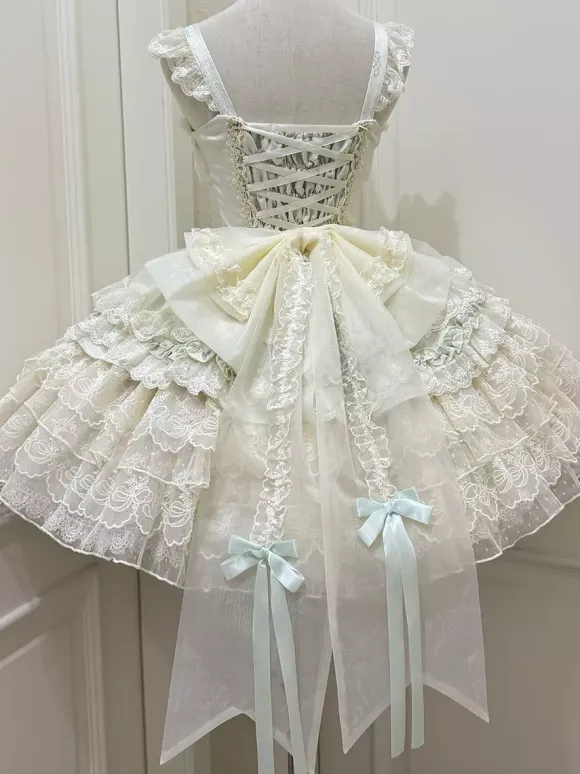 Hime Lolita Dress Sweet Lace Ruffles Bandage Back Bow Short Short Lolita Dress
