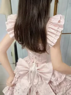 Hime Lolita Dress Sweet Pink Sleeveless Ruffles Jumper Skirt Casual Daily Wear Polyester Kawaii Fashion