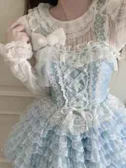 Hime Sweet Lolita Dress Polyester Sleeveless Tiered Sweet Jumper Apricot Lolita Dress