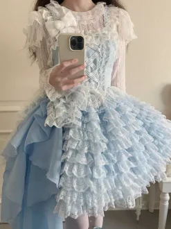 Hime Sweet Lolita Dress Polyester Sleeveless Tiered Sweet Jumper Apricot Lolita Dress