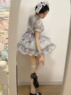 Hime Sweet Lolita Dresses Sleeveless Bows Daily Casual Light Gray JSK