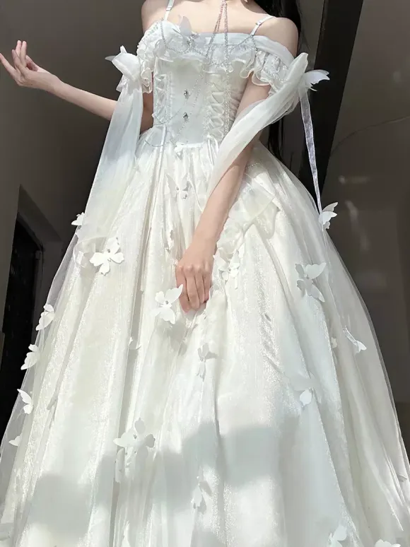 Hime Wedding Sweet Lolita Sleeveless Pearls White Lolita Dress Daily Casual Dress