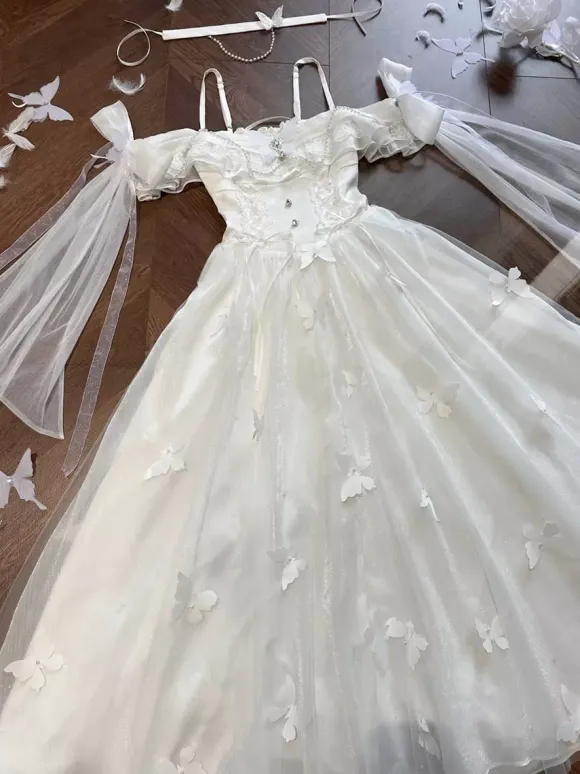 Hime Wedding Sweet Lolita Sleeveless Pearls White Lolita Dress Daily Casual Dress