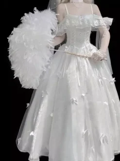 Hime Wedding Sweet Lolita Sleeveless Pearls White Lolita Dress Daily Casual Dress